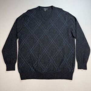 Neiman Marcus 100% Cashmere V-Neck Sweater Men's XL Gray Diamond Soft Pullover
